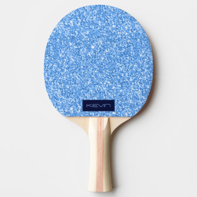 Blue Purple Glitter Texture Print Monogram Ping-Pong Paddle (Front)