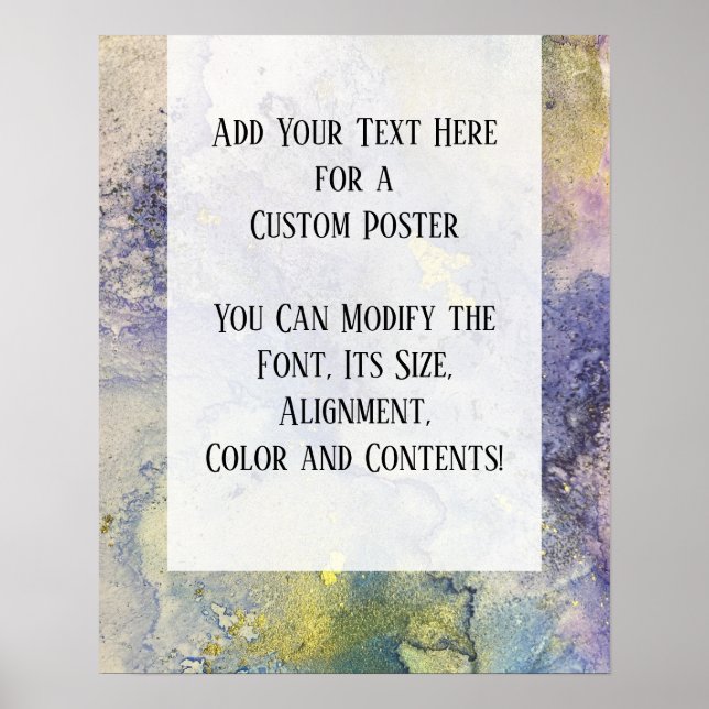 Blue, Purple & Gold Abstract Alcohol Ink DIY Poster (Front)