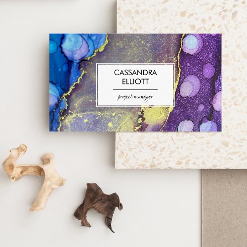 Blue Purple Gold Abstract Alcohol Ink Liquid Art Business Card