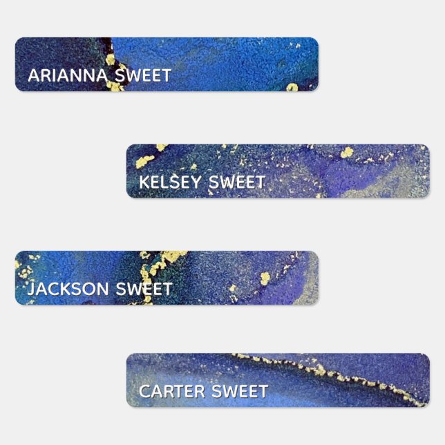 Blue Purple & Gold Abstract Alcohol Ink Waterproof Labels (Group)