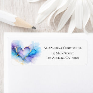Blue Purple Gold Abstract Heart Return Address  Label