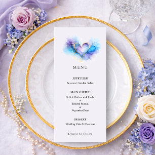 Blue Purple Gold Abstract Heart Wedding Menu