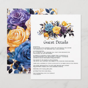 Blue, Purple, Gold, and Black Floral Guest Details Enclosure Card