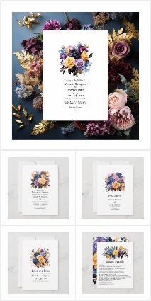Blue, Purple, Gold, and Black Floral Wedding