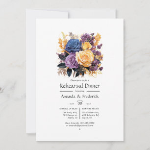 Blue, Purple, Gold, and Black Rehearsal Dinner Invitation