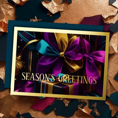 Blue Purple Gold Christmas Gifts Foil Holiday Card