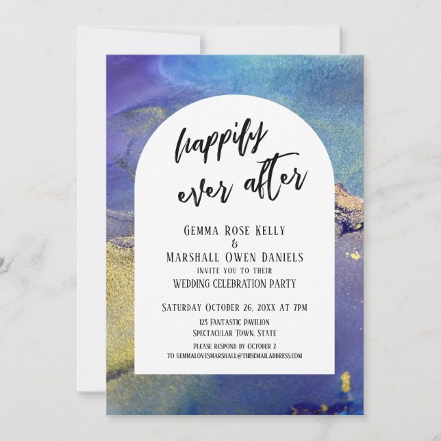 Blue Purple Gold Inks Happily Ever After Arch Invitation (Front)