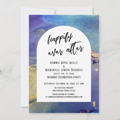 Blue Purple Gold Inks Happily Ever After Arch Invitation