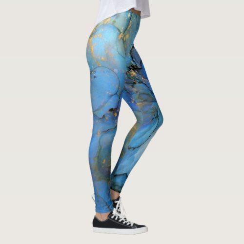 blue purple gold marble stone abstract scifi  leggings