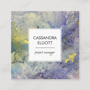 Blue Purple & Gold Marbled Abstract Liquid Art Square Business Card