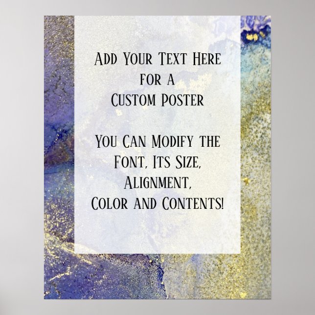 Blue, Purple & Gold Marbled Alcohol Ink DIY Poster (Front)