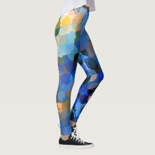 blue purple gold orange abstract geometric  leggings