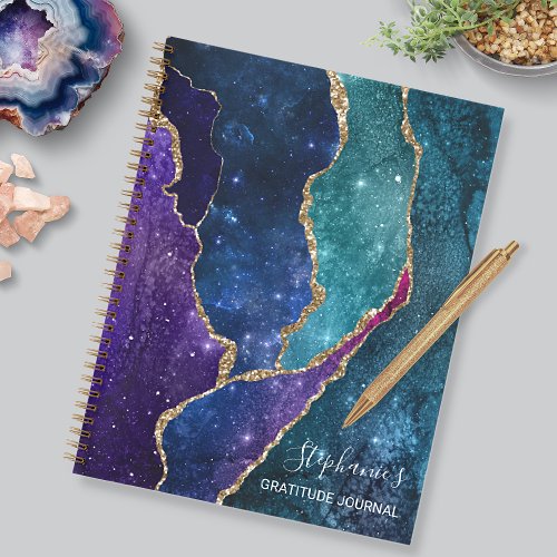 Blue Purple Gold Veins Agate Gratitude Journal