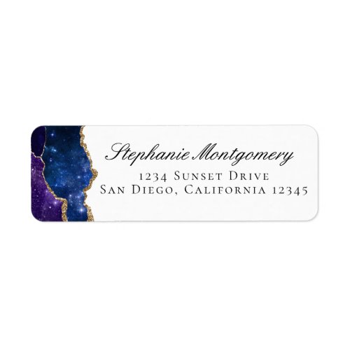 Blue Purple Gold Veins Agate Return Address Label