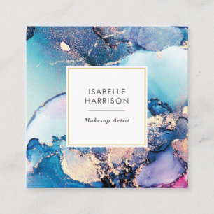 Blue purple gold watercolor ink business card
