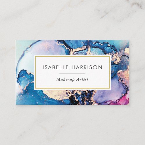 Blue purple gold watercolor ink business card