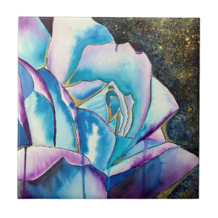 Blue purple gothic watercolor rose art ceramic tile