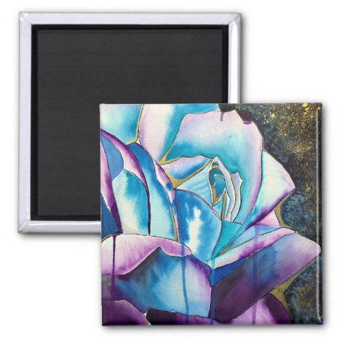 Blue purple gothic watercolor rose art magnet