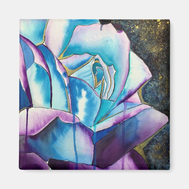Blue purple gothic watercolor rose art magnet (Front)