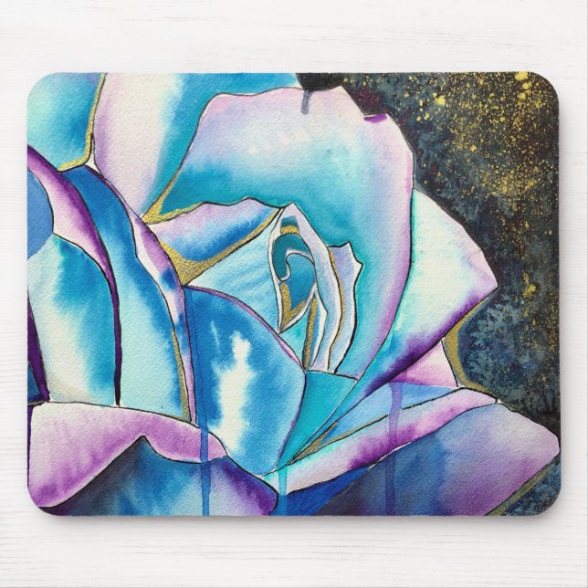 Blue purple gothic watercolor rose art mouse pad (Front)