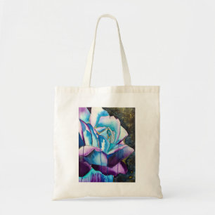 Blue purple gothic watercolor rose art tote bag