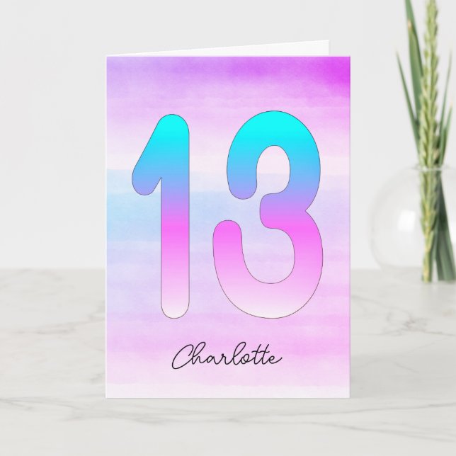 Blue Purple Gradient 13th Birthday Card (Front)