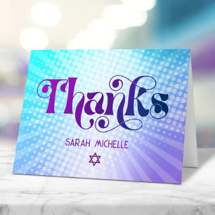 Blue Purple Gradient Bat Mitzvah Bold Retro Boho Thank You Card