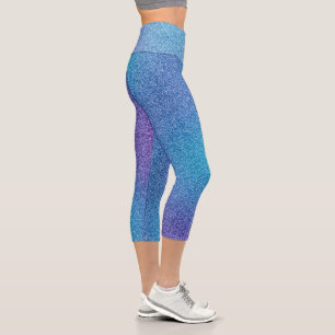 Blue-Purple Gradient Glitters Capri Leggings