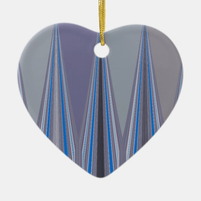 Blue, Purple, Gray Chevron Art Print Ceramic Ornament (Front)