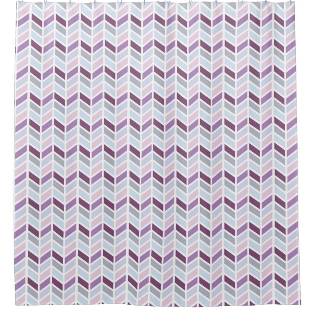 Blue, Purple, Gray Herringbone Pattern Design Shower Curtain (Front)