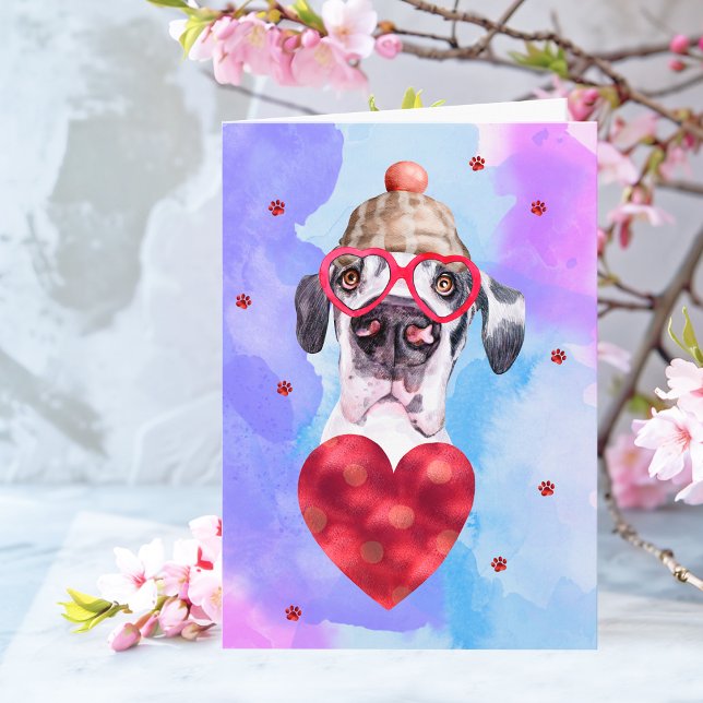 Blue Purple Great Dane Valentine's Day Gift Dog Card (Creator Uploaded)