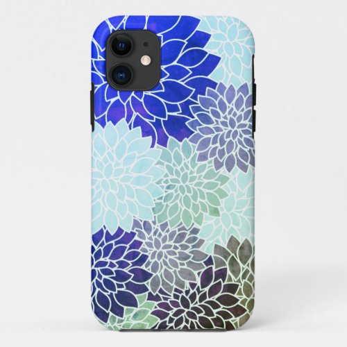 Blue Purple Green Flowers Pattern iPhone 11 Case