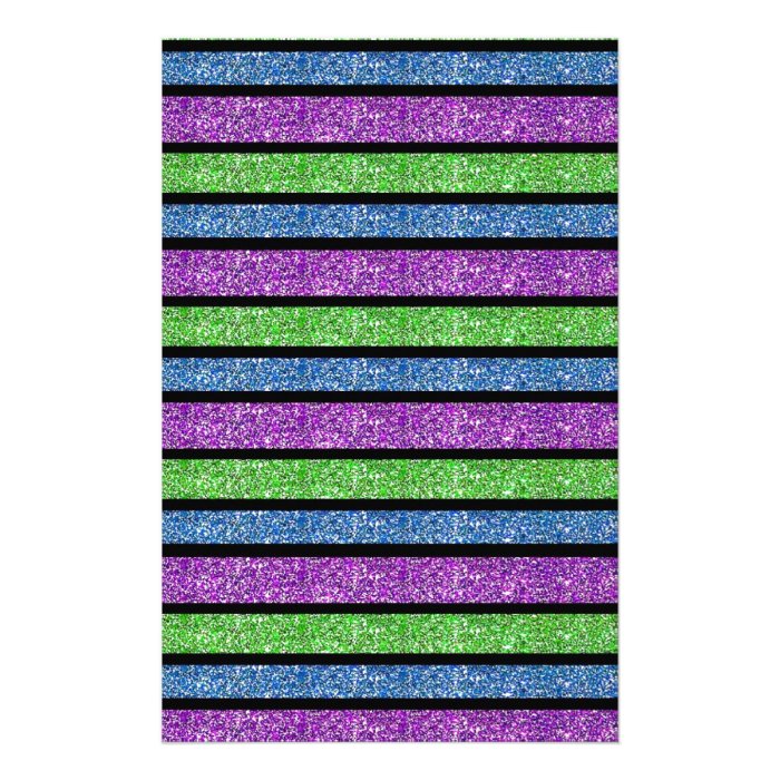 Blue/Purple/Green Glitter Stripe Stationery Paper