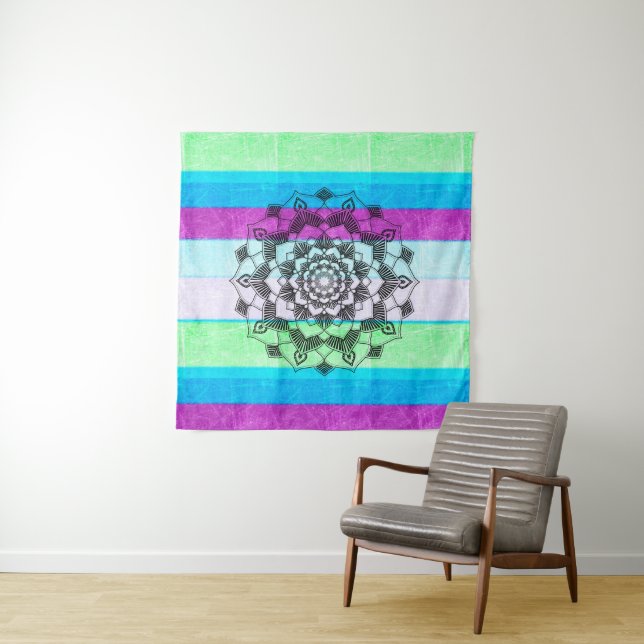 Blue Purple Green Mandala Wall Art Tapestry (In Situ (Horizontal))