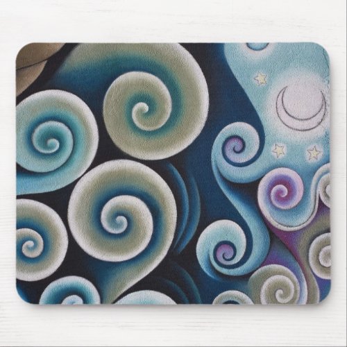 Blue Purple Green Moon Star Ocean Abstract Mouse Pad