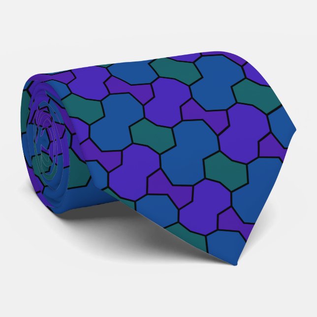 Blue Purple Green Pattern Neck Tie (Rolled)