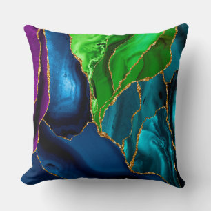 Blue, Purple & Green Peacock Agate Faux glitter Throw Pillow