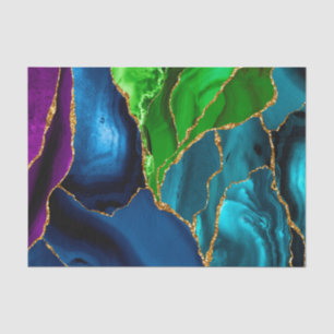 Blue, Purple & Green Peacock Agate Faux glitter Tissue Paper