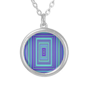 Blue Purple Green Rectangles Geometric Art Silver Plated Necklace
