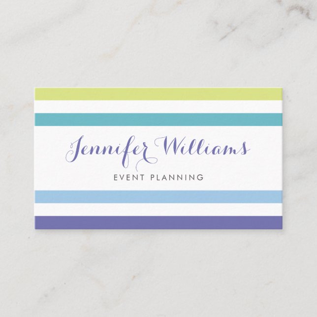 Blue Purple Green Stripes Modern Professional Business Card (Front)