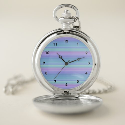 Blue Purple Green Turquoise Stripes Pocket Watch