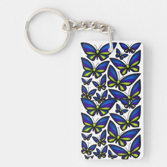 Blue Purple Green Wings Now Keychain (Front)