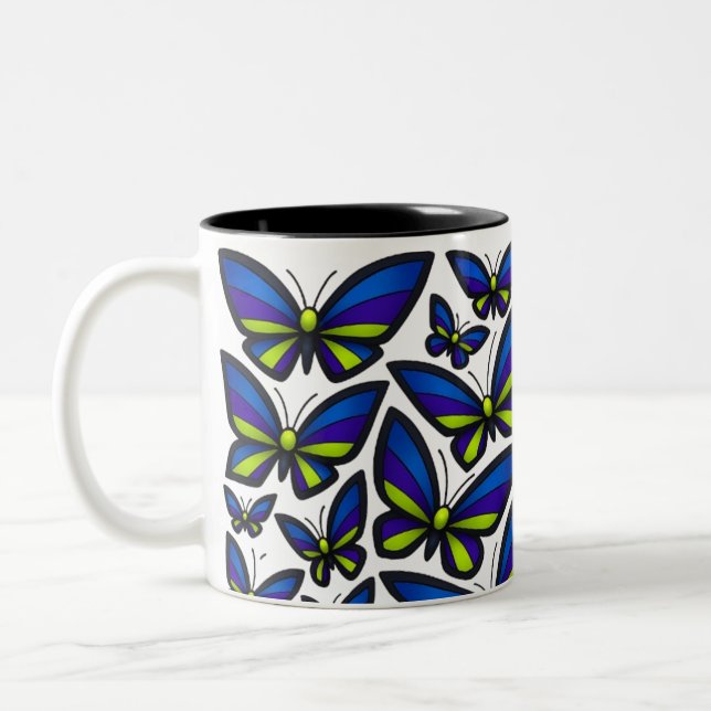 Blue Purple Green Wings Now Two-Tone Coffee Mug (Left)