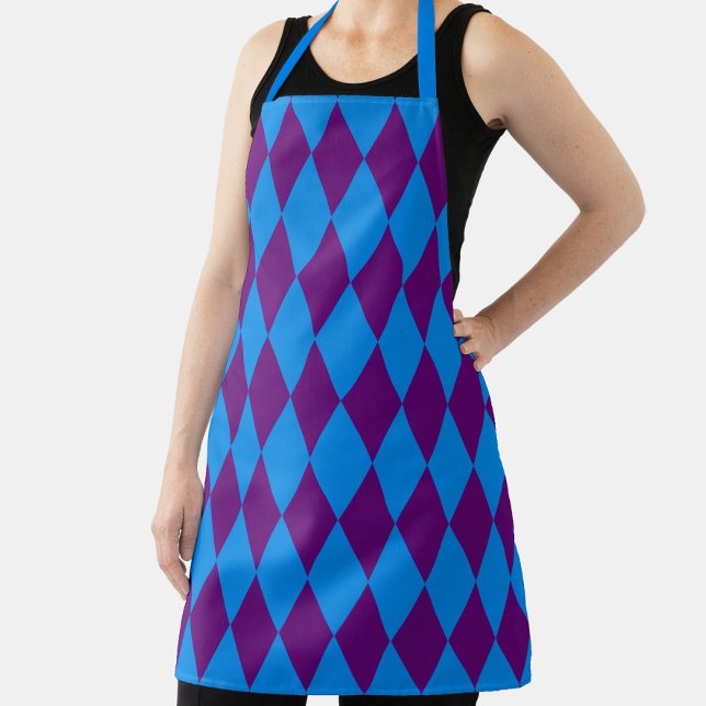 Blue Purple Harlequin Checkered Design  Apron (Creator Uploaded)
