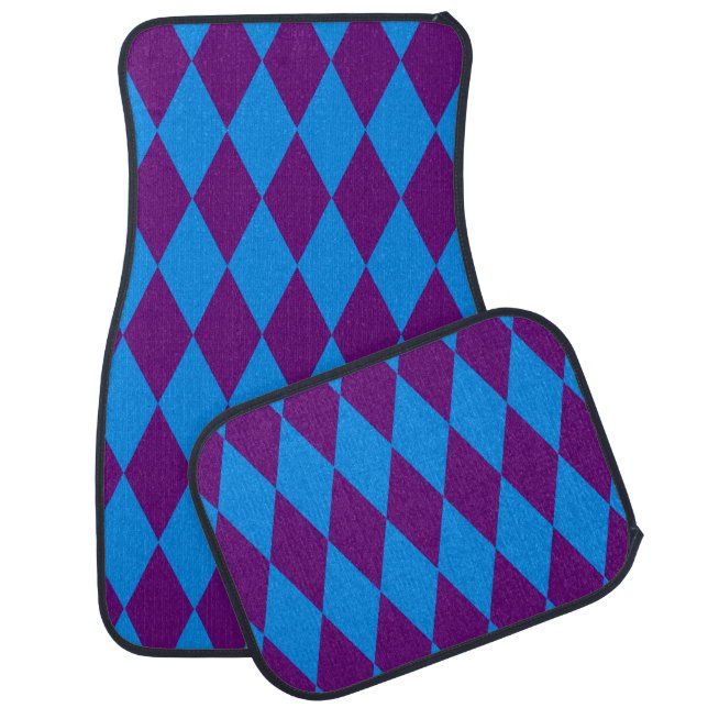 Blue Purple Harlequin Checkered Design  Car Floor Mat (Set)