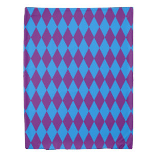 Blue Purple Harlequin Checkered Design  Duvet Cover