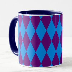 Blue Purple Harlequin Checkered Design Mug