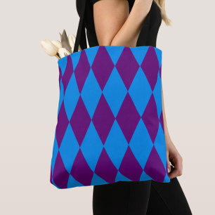 Blue Purple Harlequin Checkered Design Tote Bag