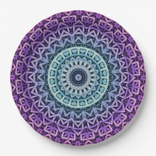 Blue Purple Highly Detailed Mandala Paper Plate