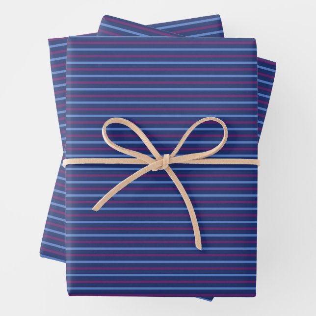 Blue & Purple Horizontal Striped Wrapping Paper Sheets (In situ)